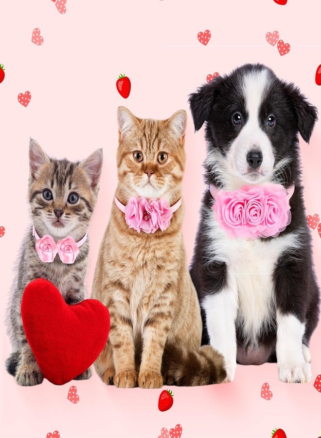 Solsew 50 Pcs Valentine's Day Dog Collar Puppy Bows Pet Accessories Flower Bows for Small Medium Dogs Cat Puppy Bowties Pet Flowers Supplies Christmas Party Wedding(Pink) - Image 4